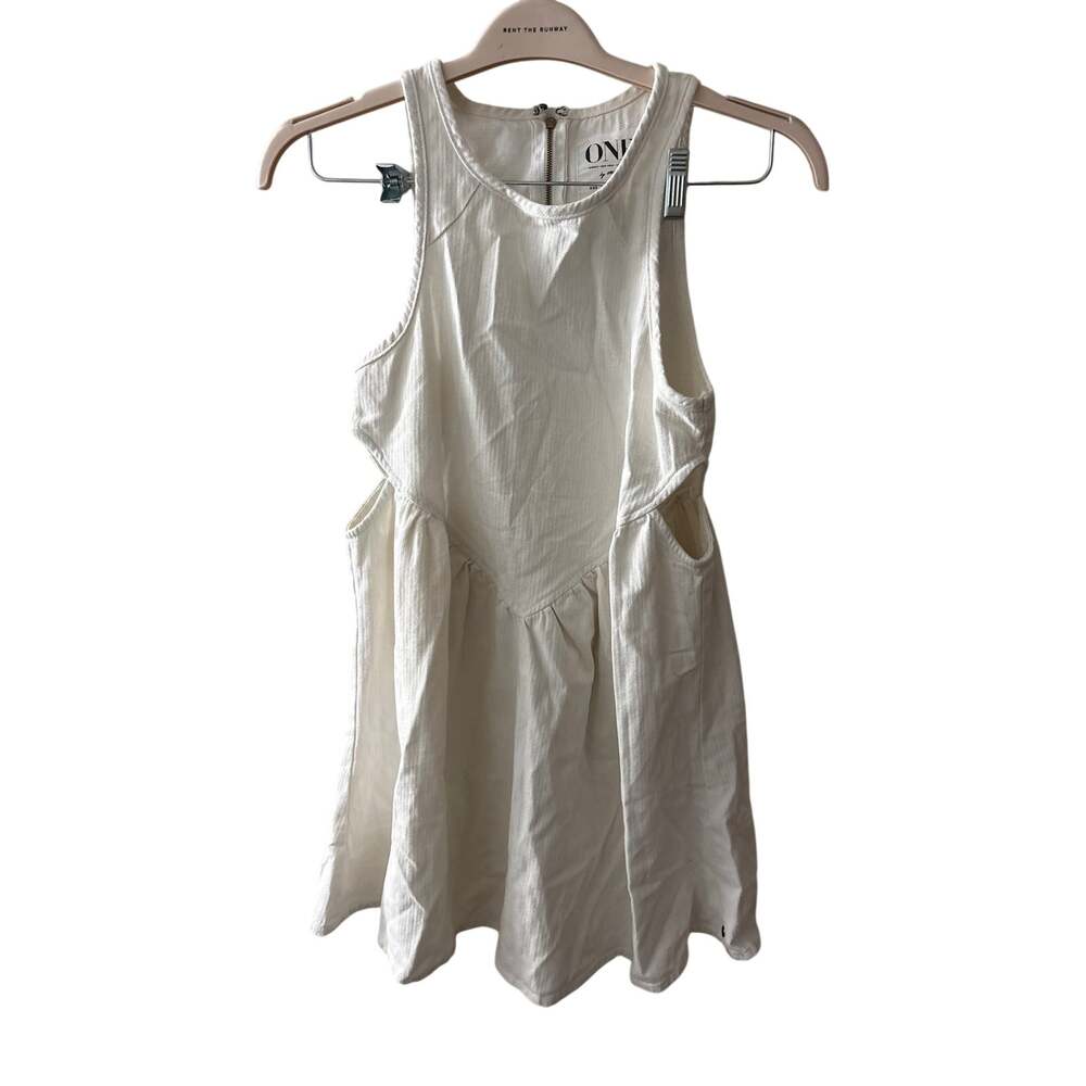 One Teaspoon Sz S White Sleeveless Cut Out V Waist Flared Twill Boho Mini Dress